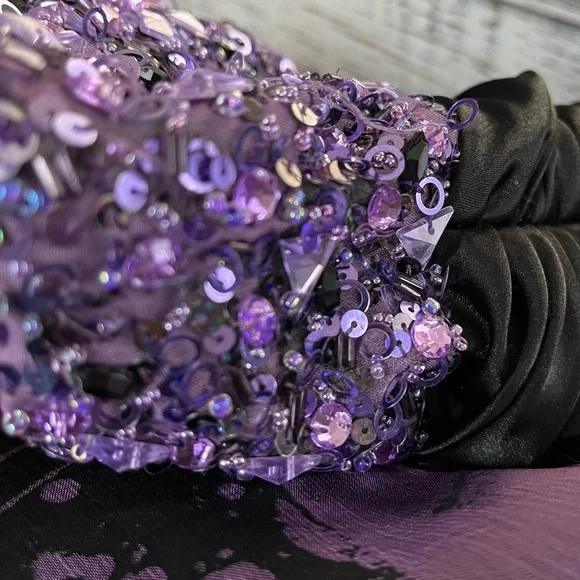 Jovani black purple sequin gem flowing prom formal gown dress size 10